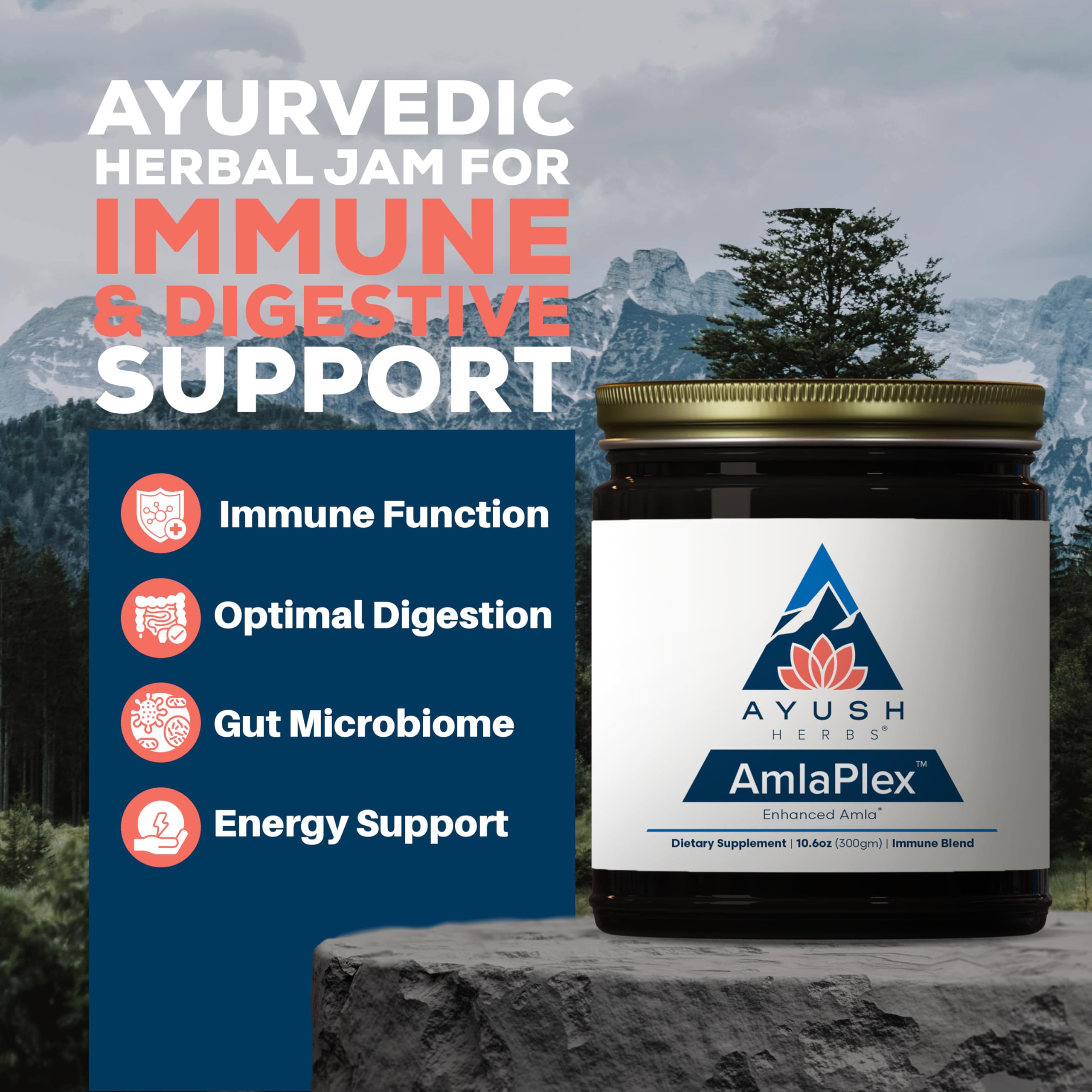 Ayush Herbs AmlaPlex ingredients spice blend highlighting herbs