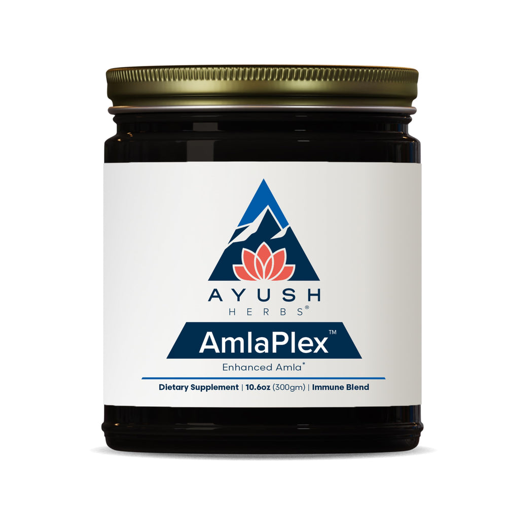 Ayush Herbs AmlaPlex jar closeup highlighting a rich amla jam for daily wellness