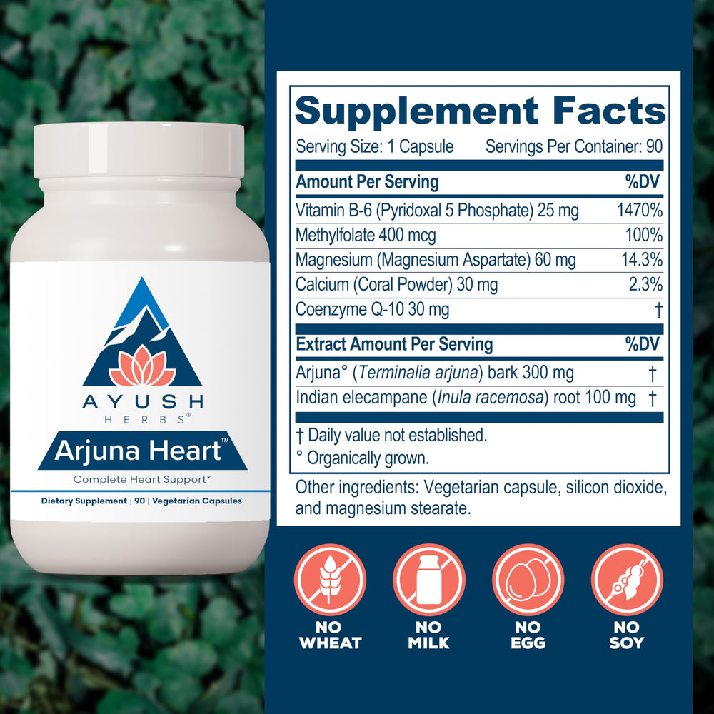 Ayush Herbs Arjuna Heart ingredient list detail with magnesium and calcium.