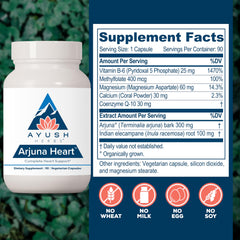 Ayush Herbs Arjuna Heart ingredient list detail with magnesium and calcium.