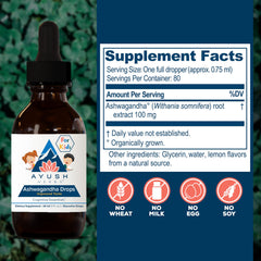 Ayush Herbs lemon-flavored Ashwagandha drops kid-friendly calm moments