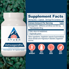 Ayush Herbs Ashwagandha powder jar highlighting pure root extract