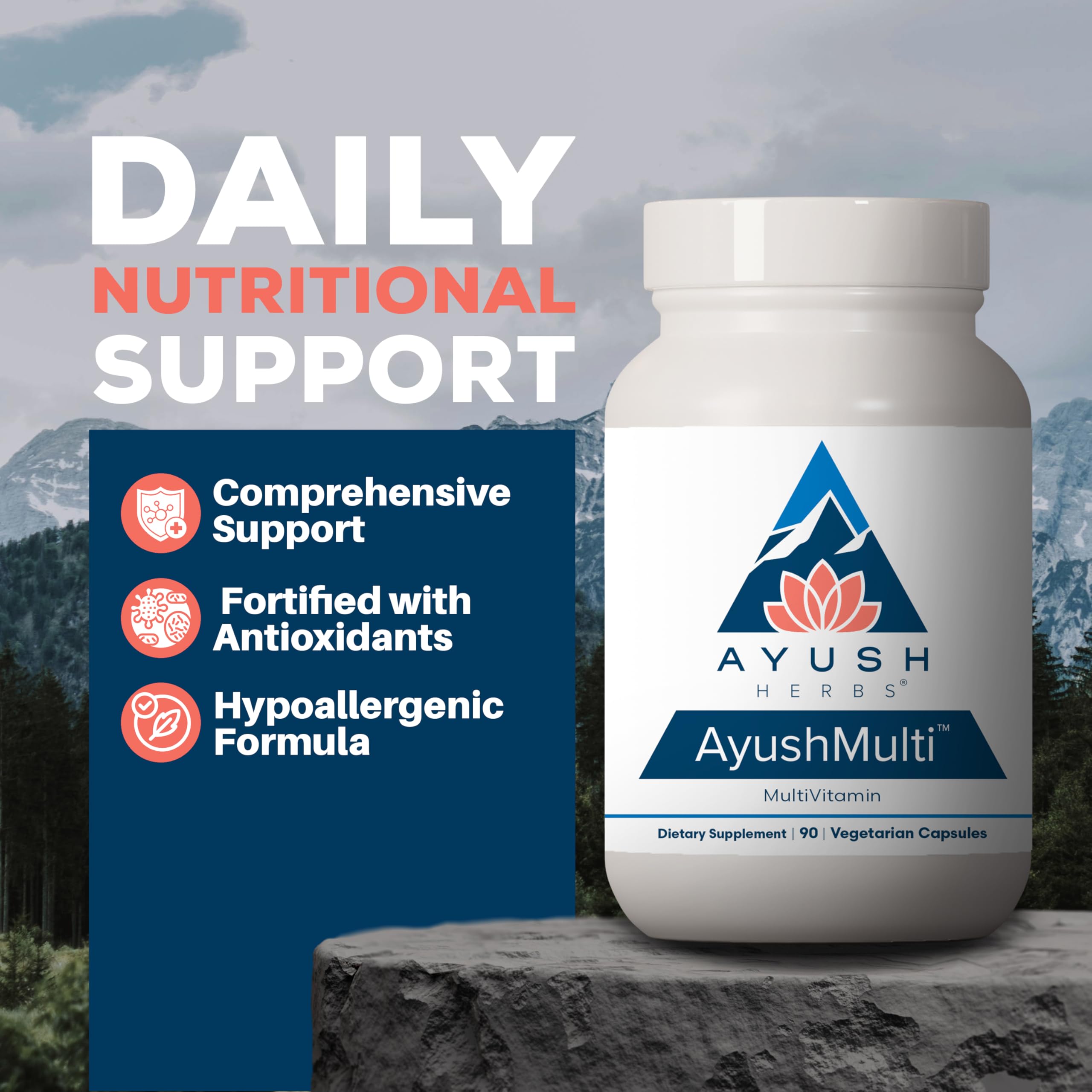 Ayush Multi capsules inside bottle for convenient daily use