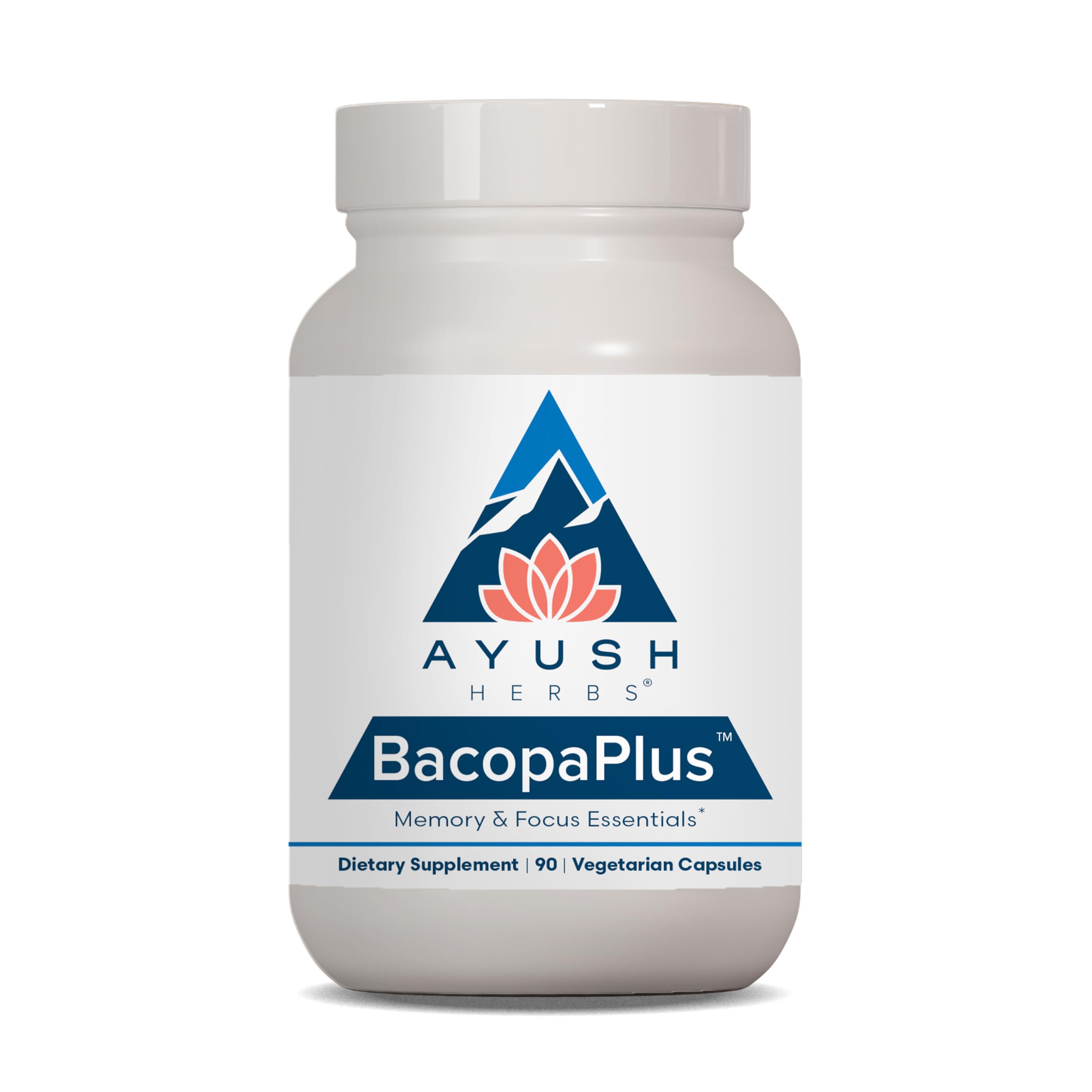 Ayush Herbs BacopaPlus bottle front view for memory and focus support