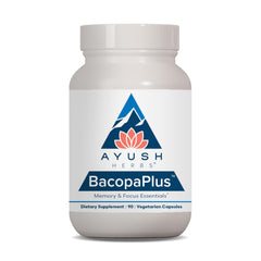 Ayush Herbs BacopaPlus bottle front view for memory and focus support