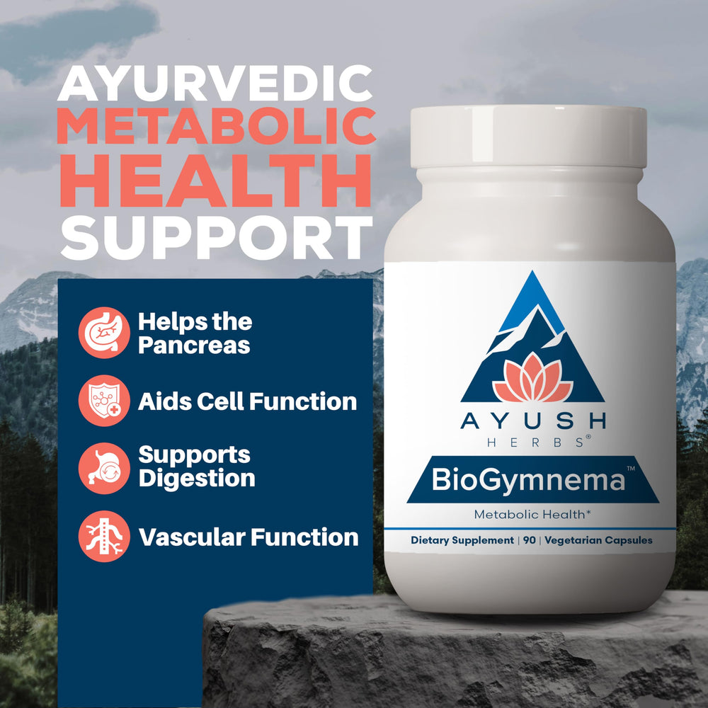 Ayush Herbs BioGymnema bottle side view for discreet daily use.