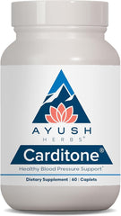 Ayush Herbs Carditone bottle label highlighting heart health support in a premium supplement