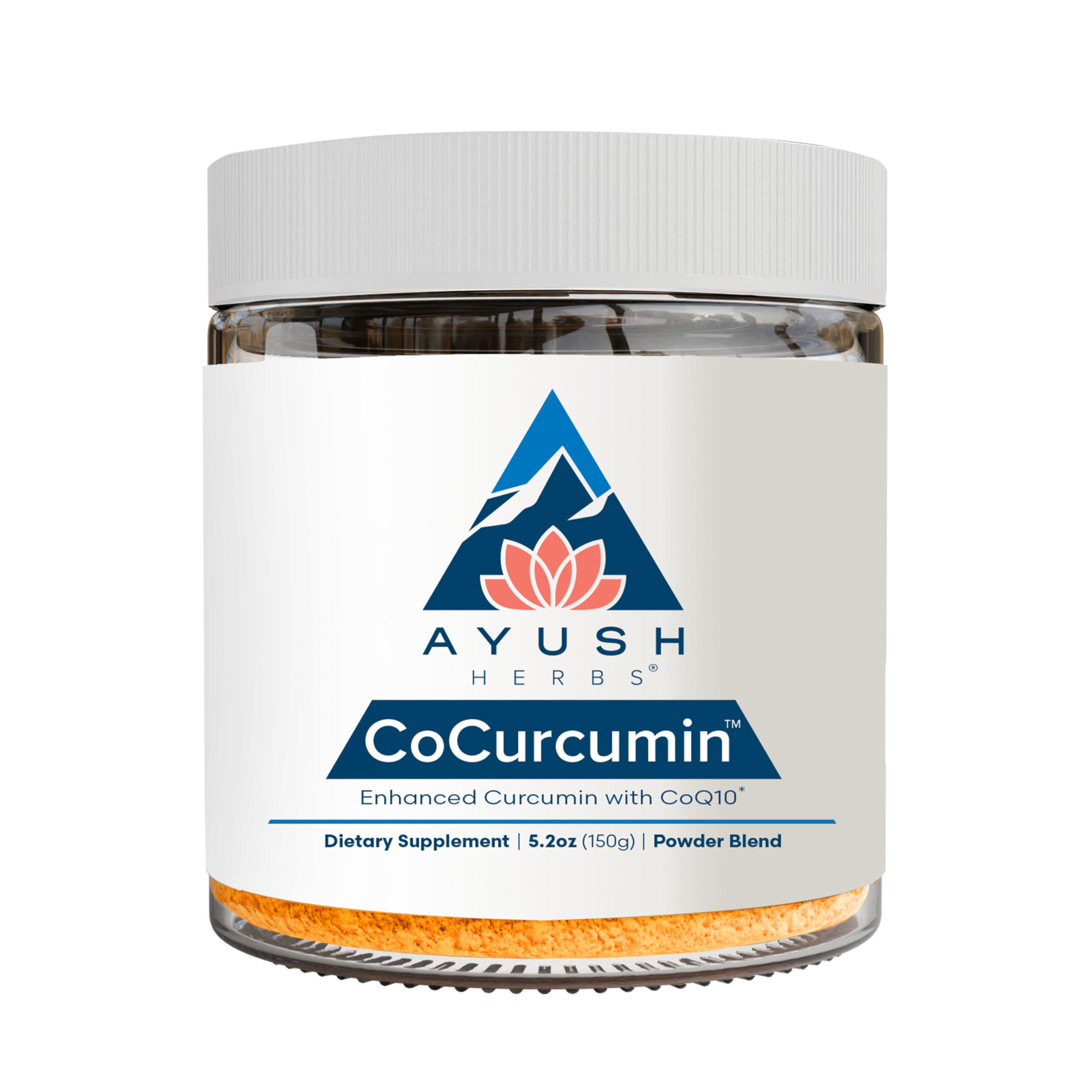 Ayush Herbs CoCurcumin jar front view highlights turmeric blend for joint and skin support