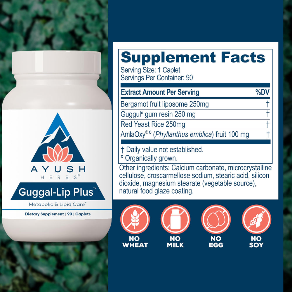 Ayush Herbs Guggal-Lip Plus tablets inside the bottle for daily use