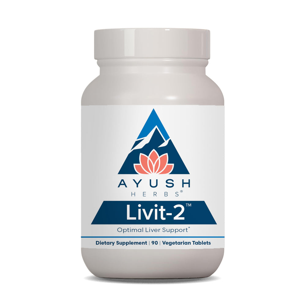 Ayush Herbs Livit-2 bottle label showing liver support formula for daily vitality.