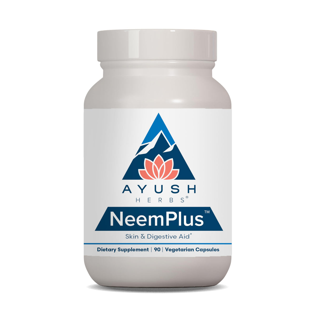Ayush Herbs Neem Plus bottle front highlighting digestive and skin support