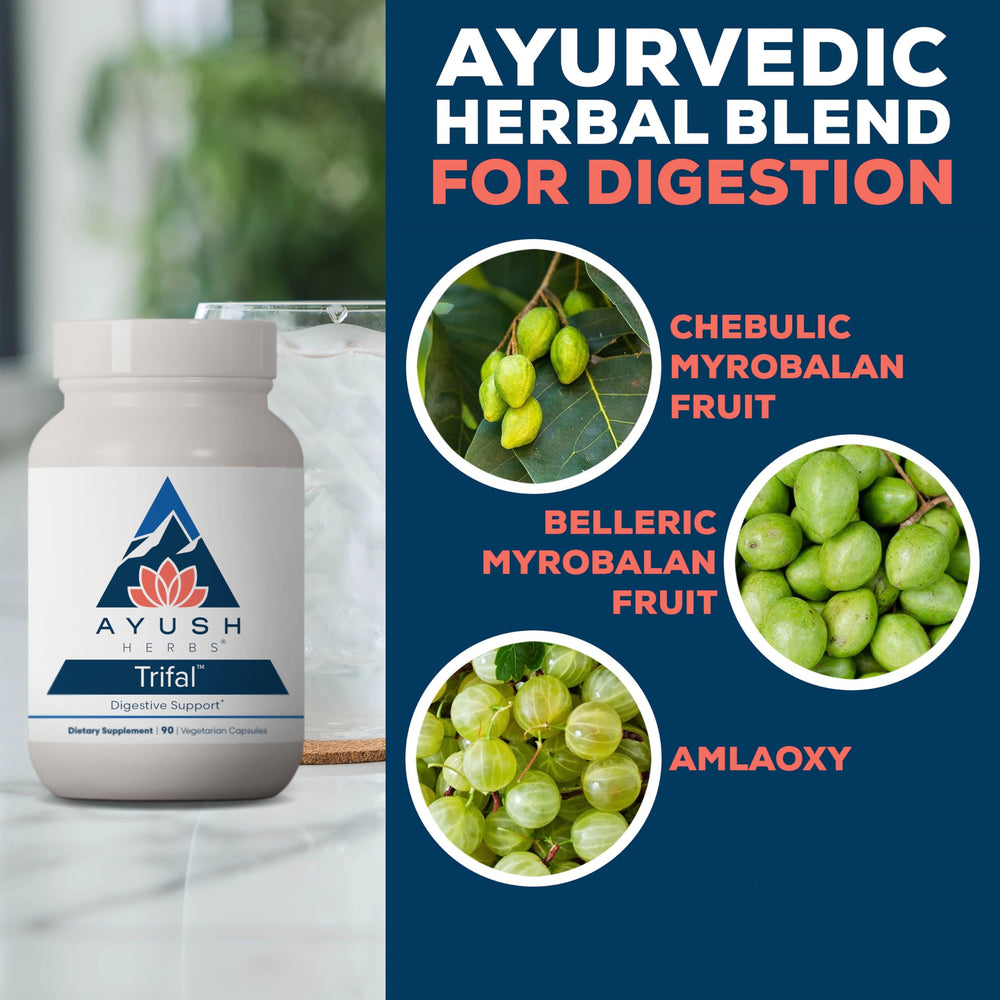 Ayush Herbs Trifal bottle and label for trusted Ayurvedic wellness.