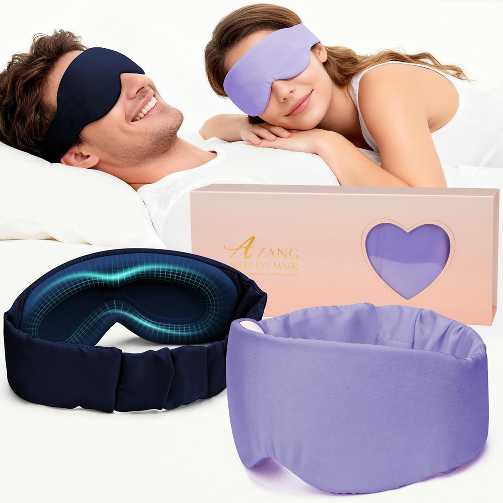 Azang Silk Sleep Mask with curved nose bridge blocks light for deep rest (purple).
