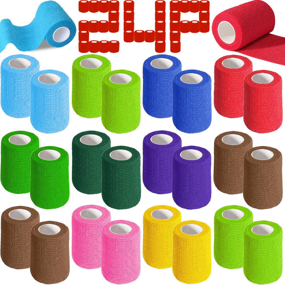 AZEN 24-pack multi-color self-adhesive bandage wrap, easy to apply and remove.