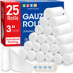 AZEN 25-pack gasa rollos en caja para primeros auxilios en casa.