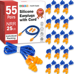 AZEN 55 pairs silicone ear plugs in individual packaging for sanitation and portability