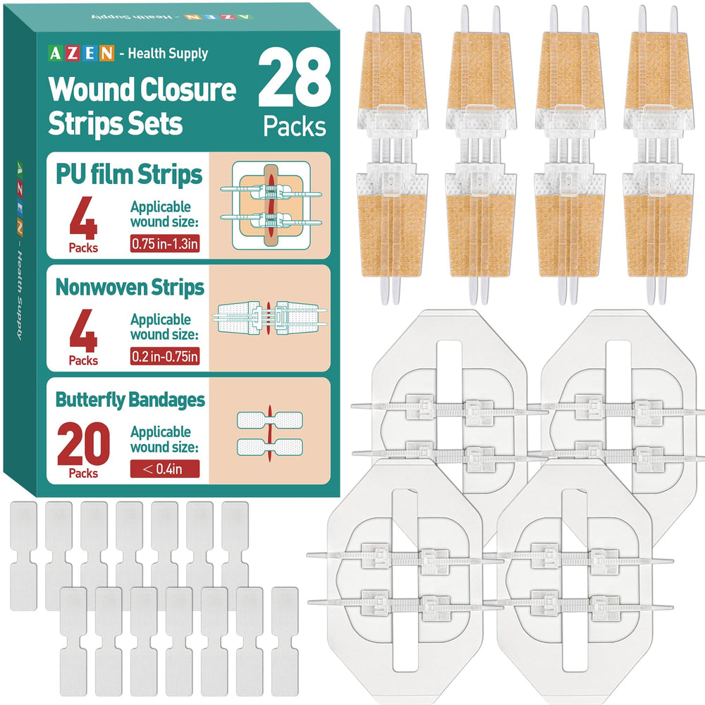 AZEN butterfly bandages packaged for hygienic wound closure.