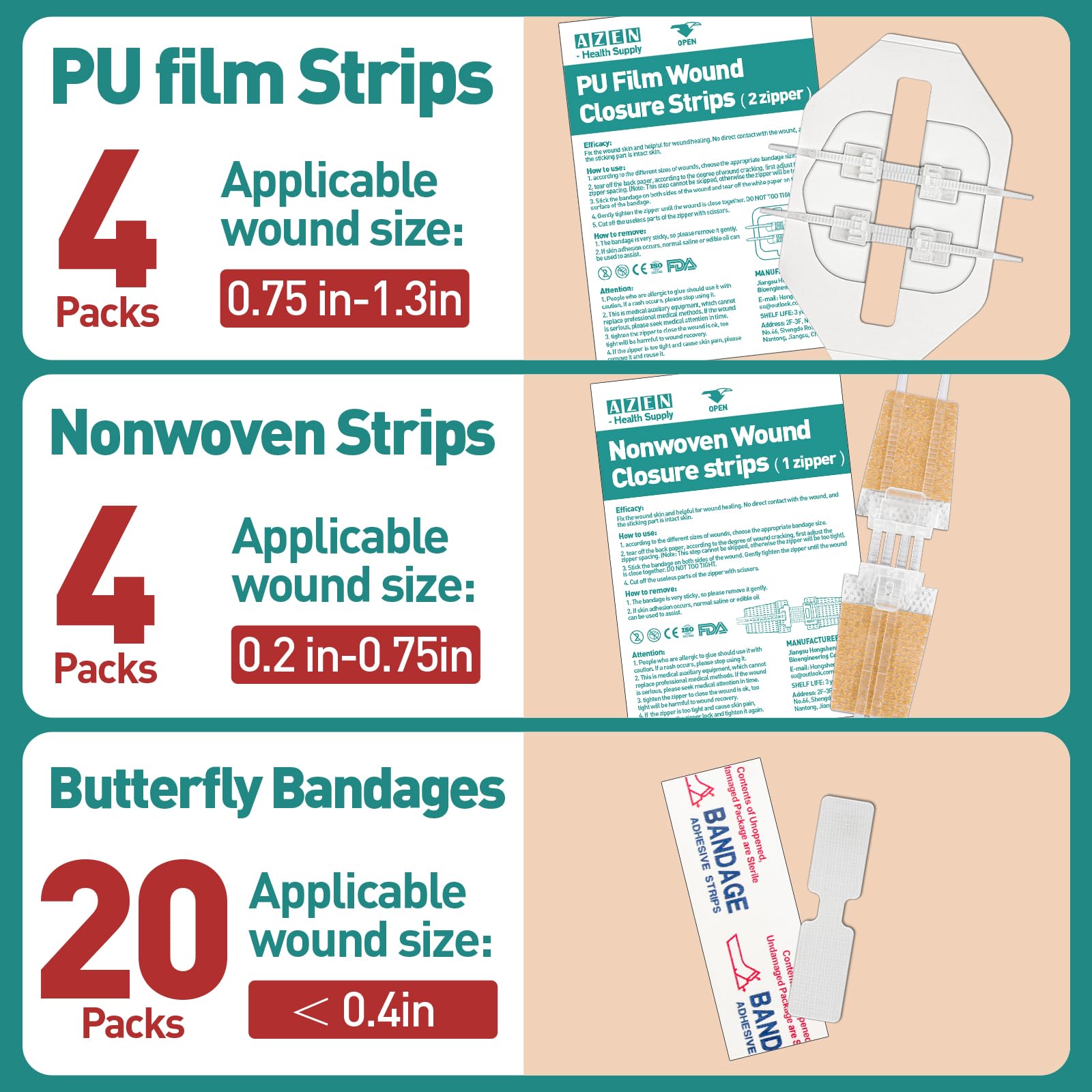 AZEN emergency wound closure device in use for quick seal.