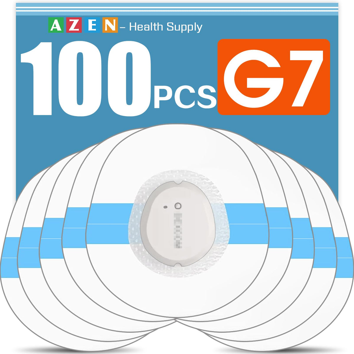 AZEN G7 adhesive patch sensor cover 100-pack protects the sensor during daily activities.