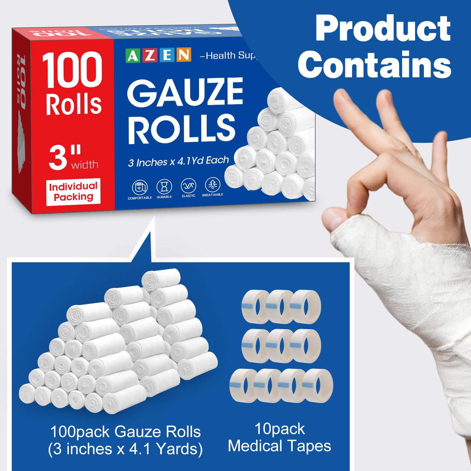 AZEN gauze roll close-up showing soft texture for gentle dressing