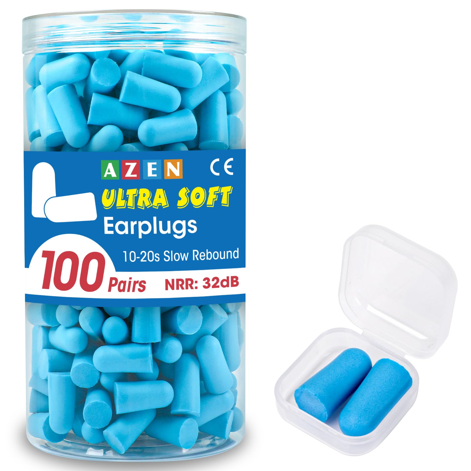 AZEN tapones de oreja: empaque de 100 pares para dormir y viajar.