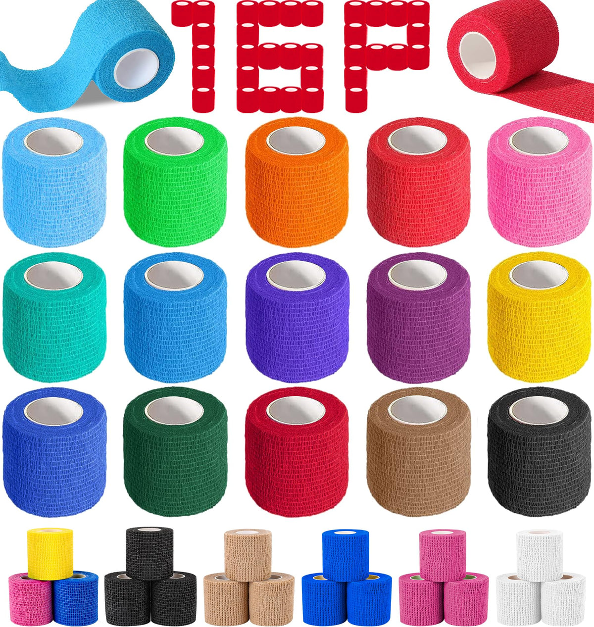 AZEN vendaje cohesivo autoadhesivo 2x5 yd en colores mixtos, fácil de retirar