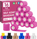 AZEN 16-Pack Pink Self-Adhesive Bandage Wrap — 2" x 5 Yards, Elastic Cohesive Wrap, Vet & Athletic Tape, Tattoo Grip