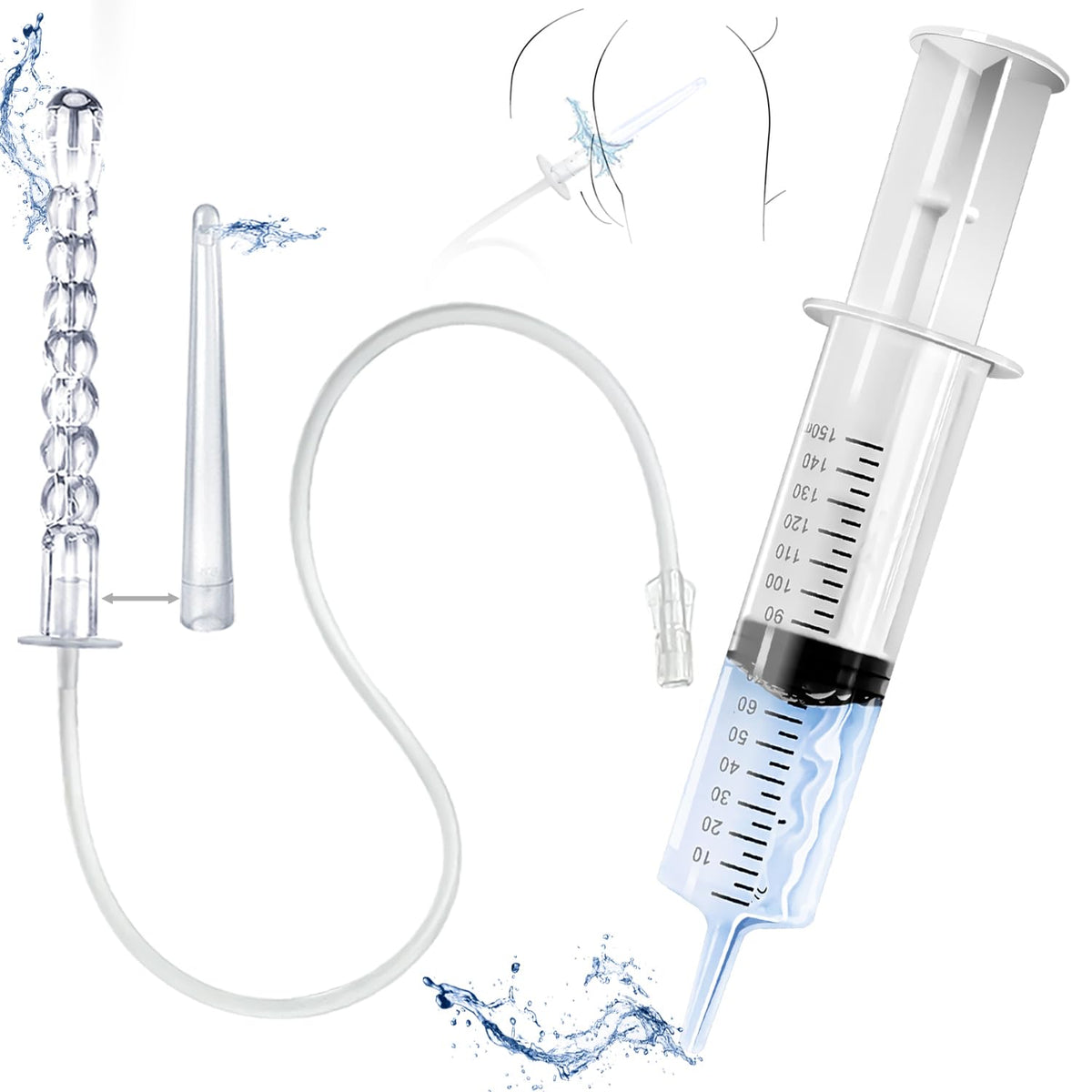 AZREKV enema syringe 150ml with clear ml marks for controlled dosing during routine cleansing