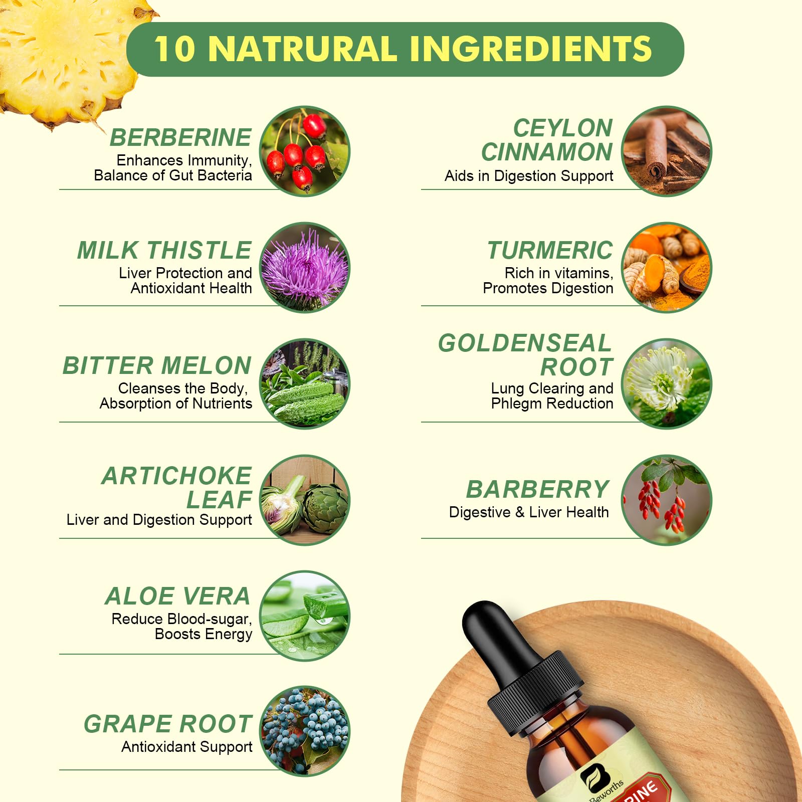Amber bottle protects potency and highlights a premium vegan formula for Berberine drops.