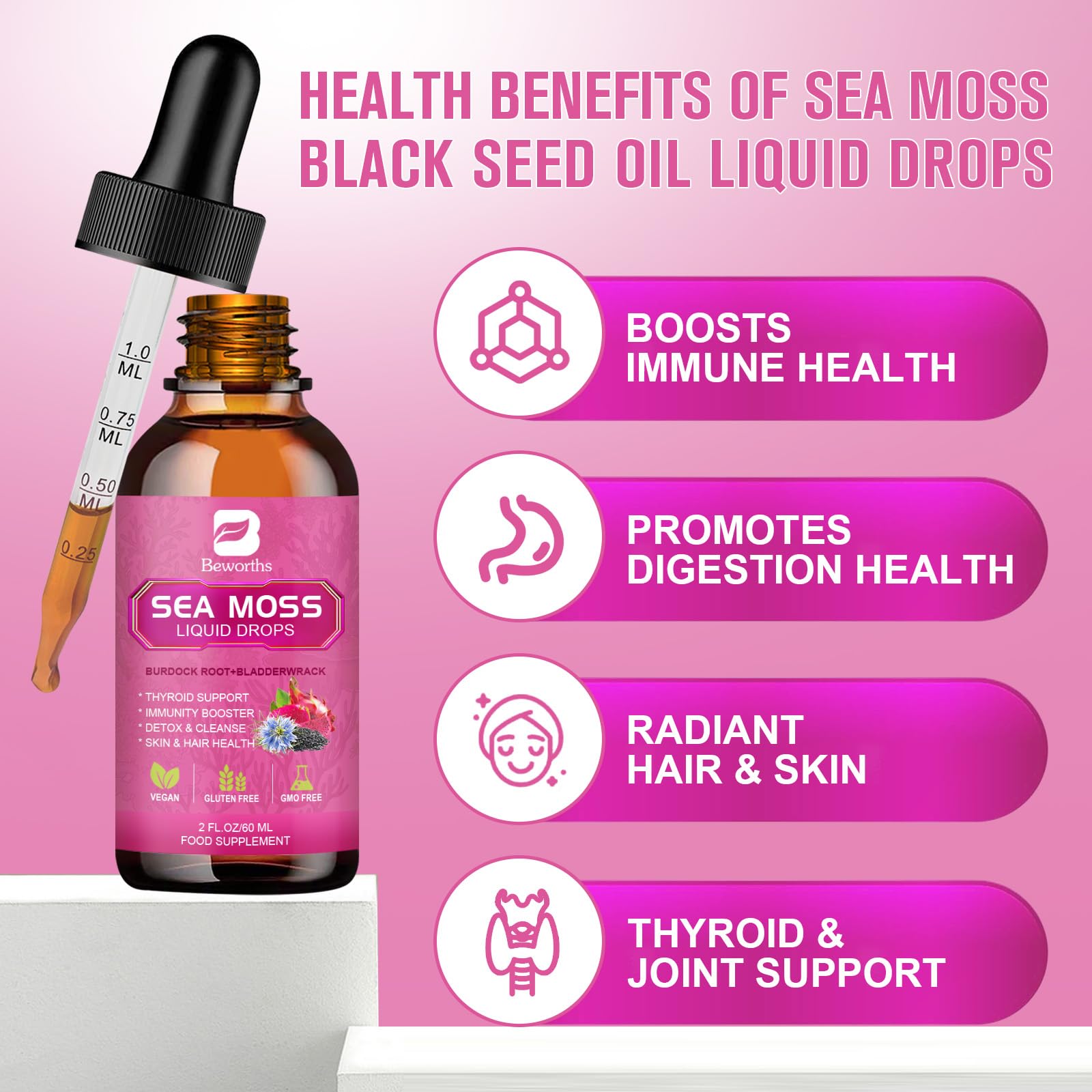 B BEWORTHS Black Seed Oil Dropper highlighting potent extract