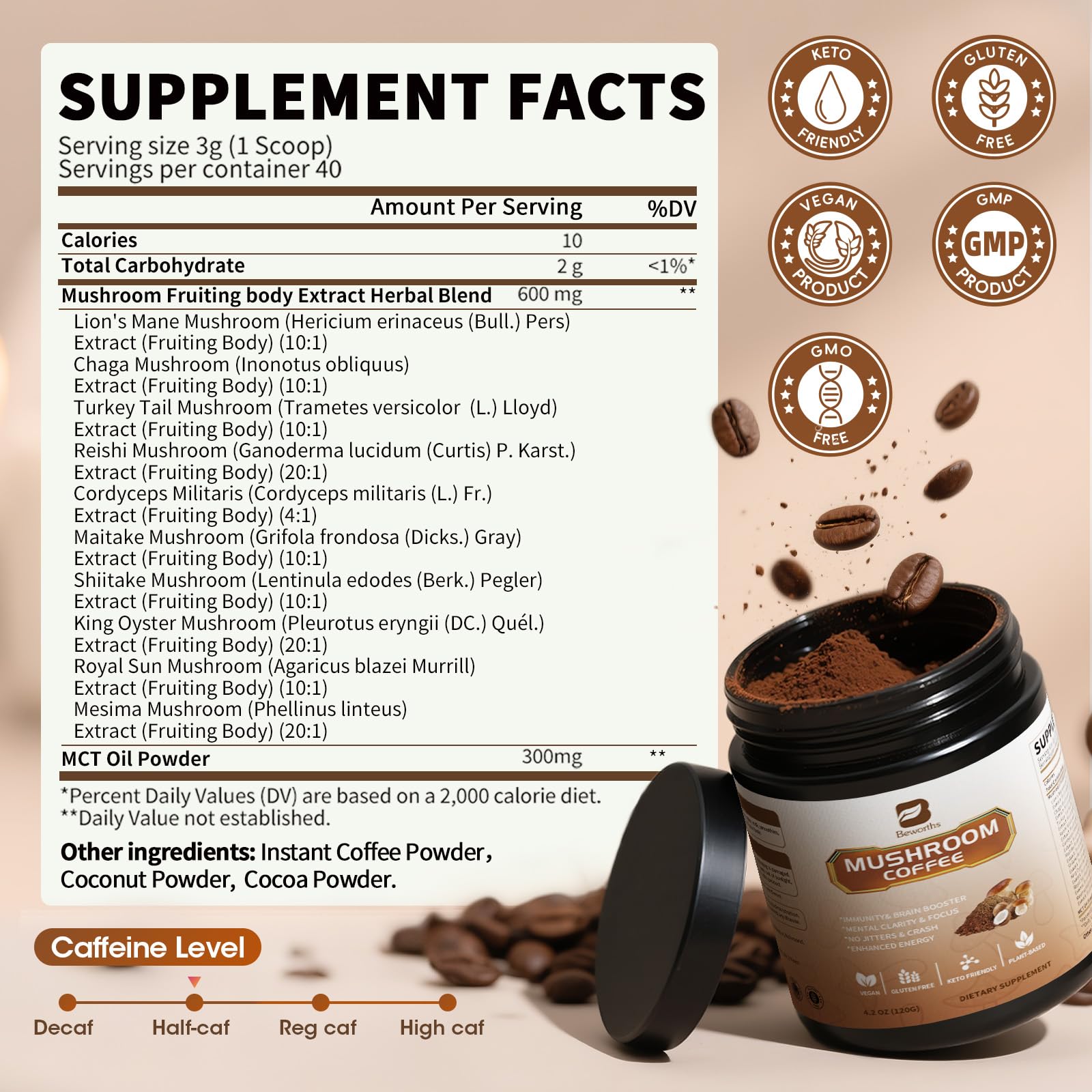 B BEWORTHS MCT oil infused mix for smooth energy in every cup.