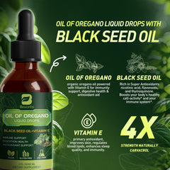B BEWORTHS oregano oil drops ingredient list featuring black seed oil and vitamin E