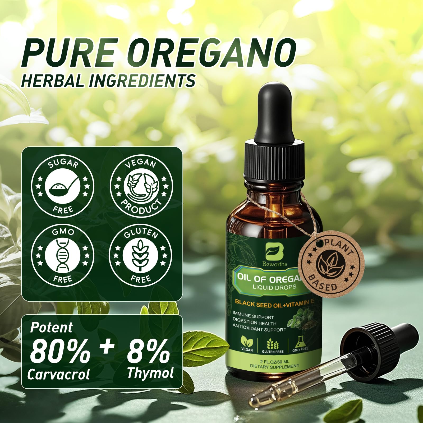 B BEWORTHS oregano oil drops with vitamin E for antioxidant-friendly use