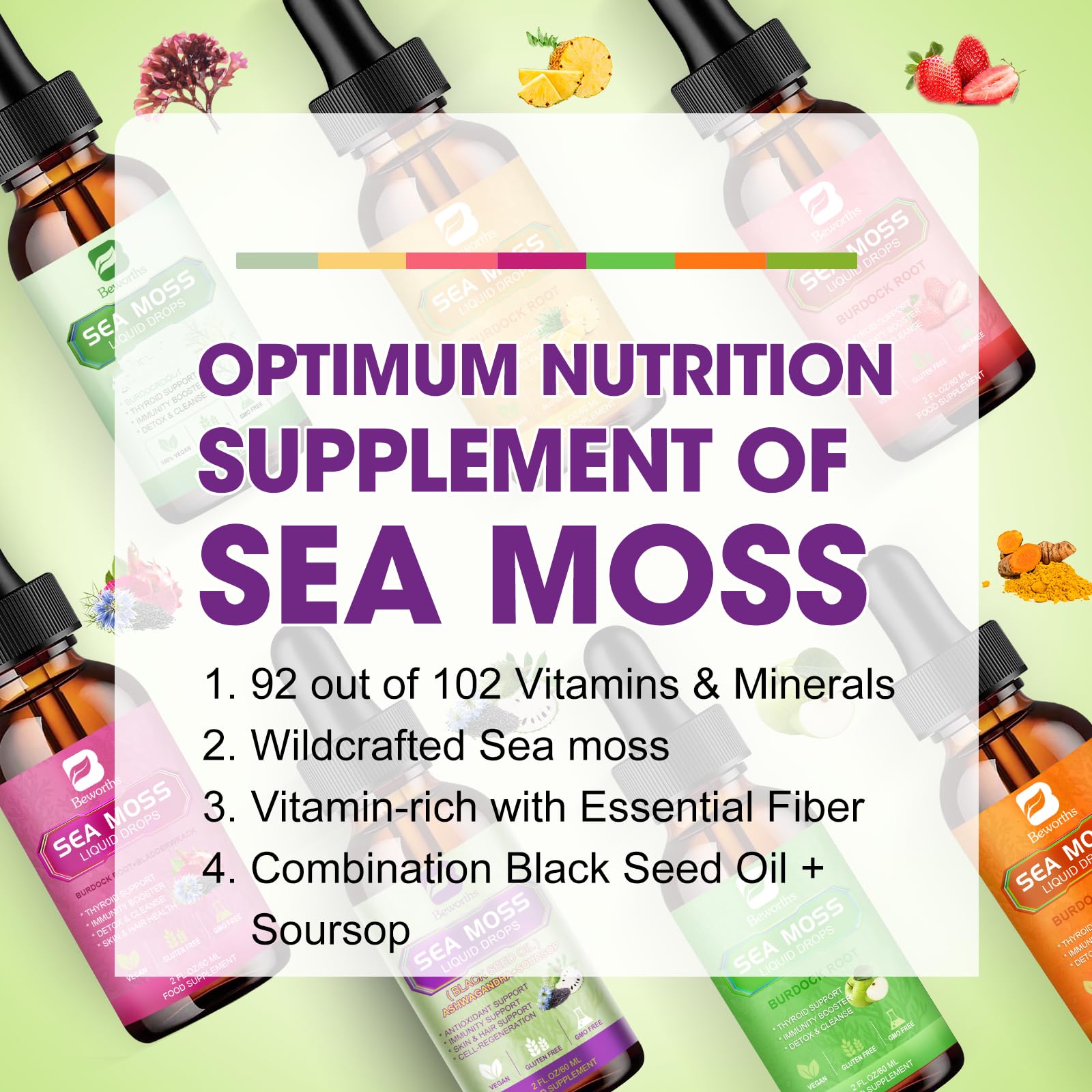 B BEWORTHS Sea Moss Liquid Drops glass bottle ready for everyday routines.
