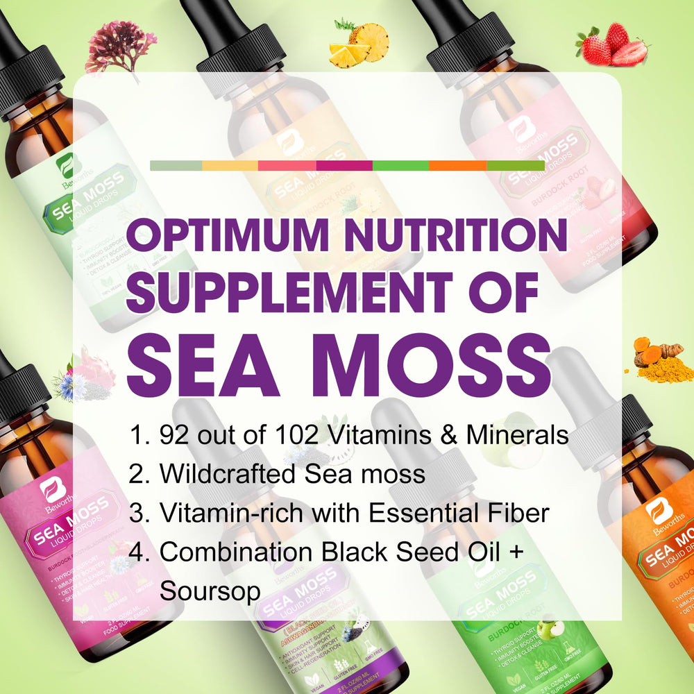 B BEWORTHS Sea Moss Liquid Drops glass bottle ready for everyday routines.