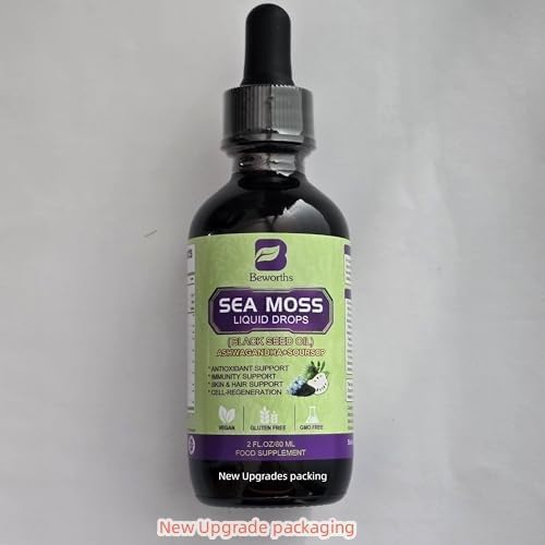 B BEWORTHS Sea Moss Liquid Drops ingredients scene highlights sea moss and herbs.