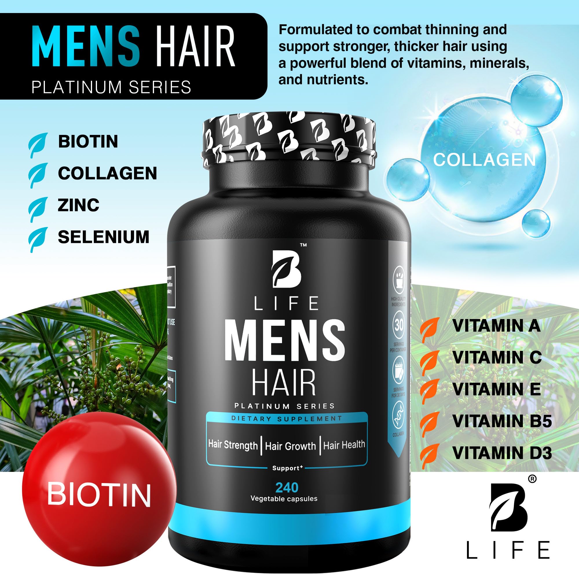 B Life Biotin Collagen hair support closeup highlighting healthy follicles