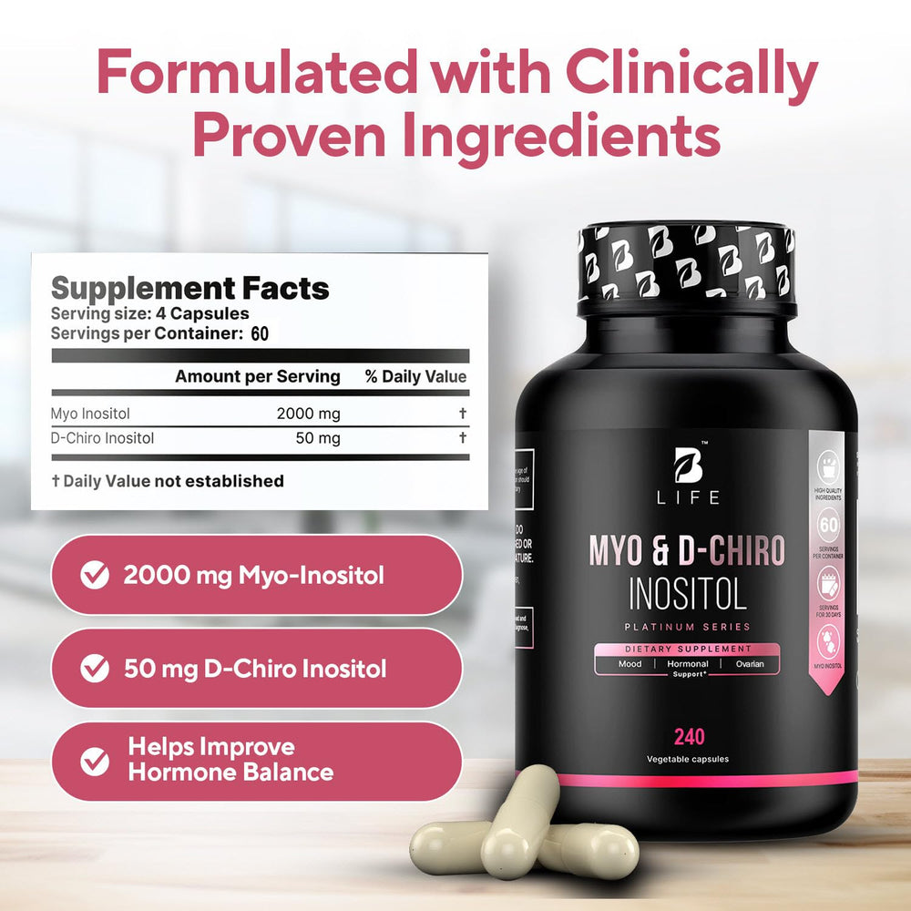 B Life Company inositol supplement capsules show pure formulation for fertility support