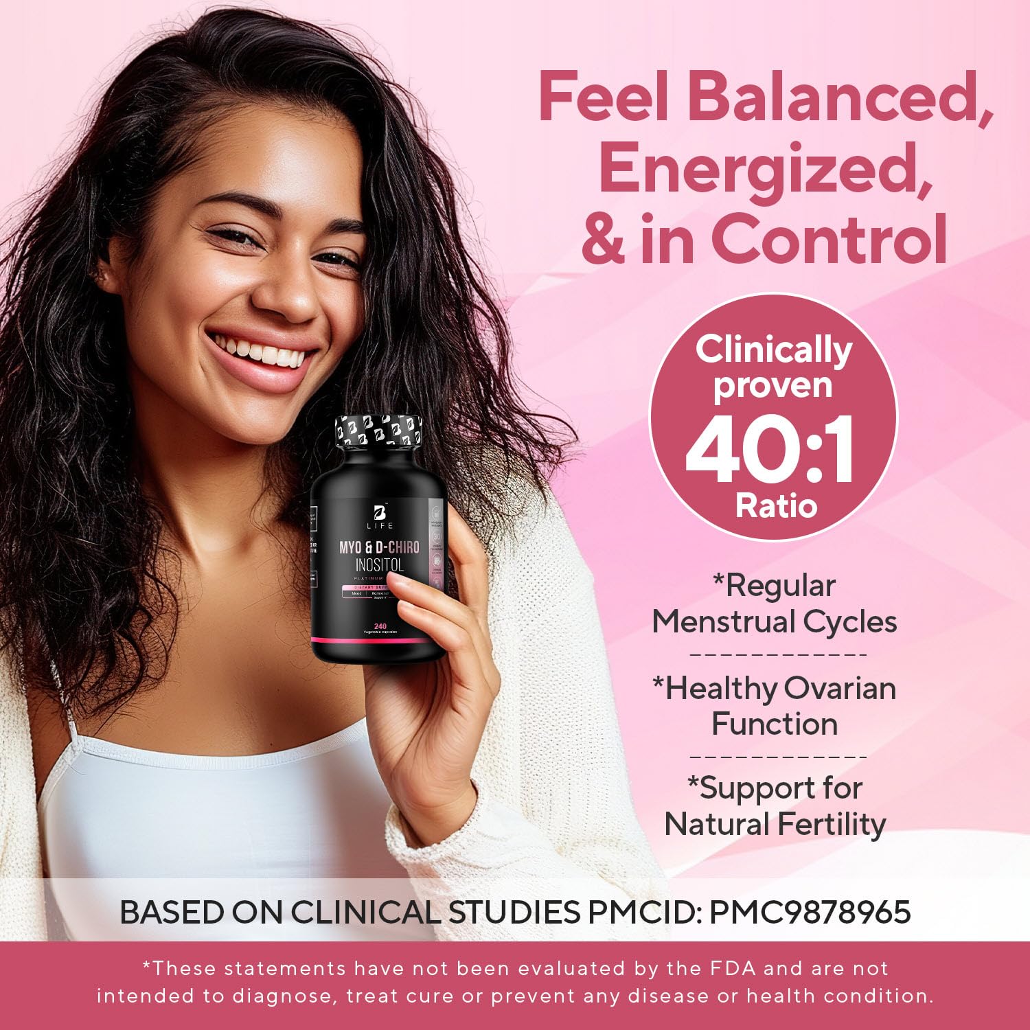B Life Company ovarian health capsules on bottle label for reproductive wellness