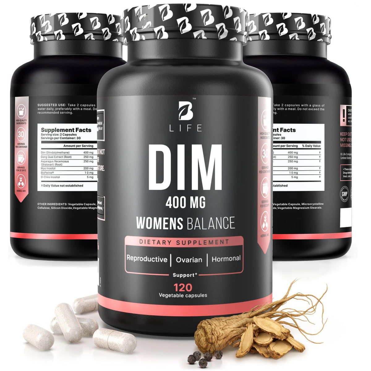 B Life Company DIM supplement bottle front, ideal for daily hormone-support routines.