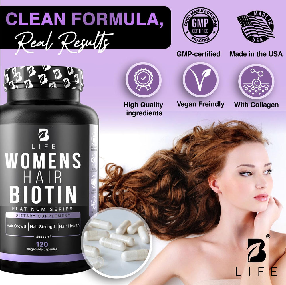 B Life Hair Vitamins lifestyle shot integrating into morning routine for healthier hair.