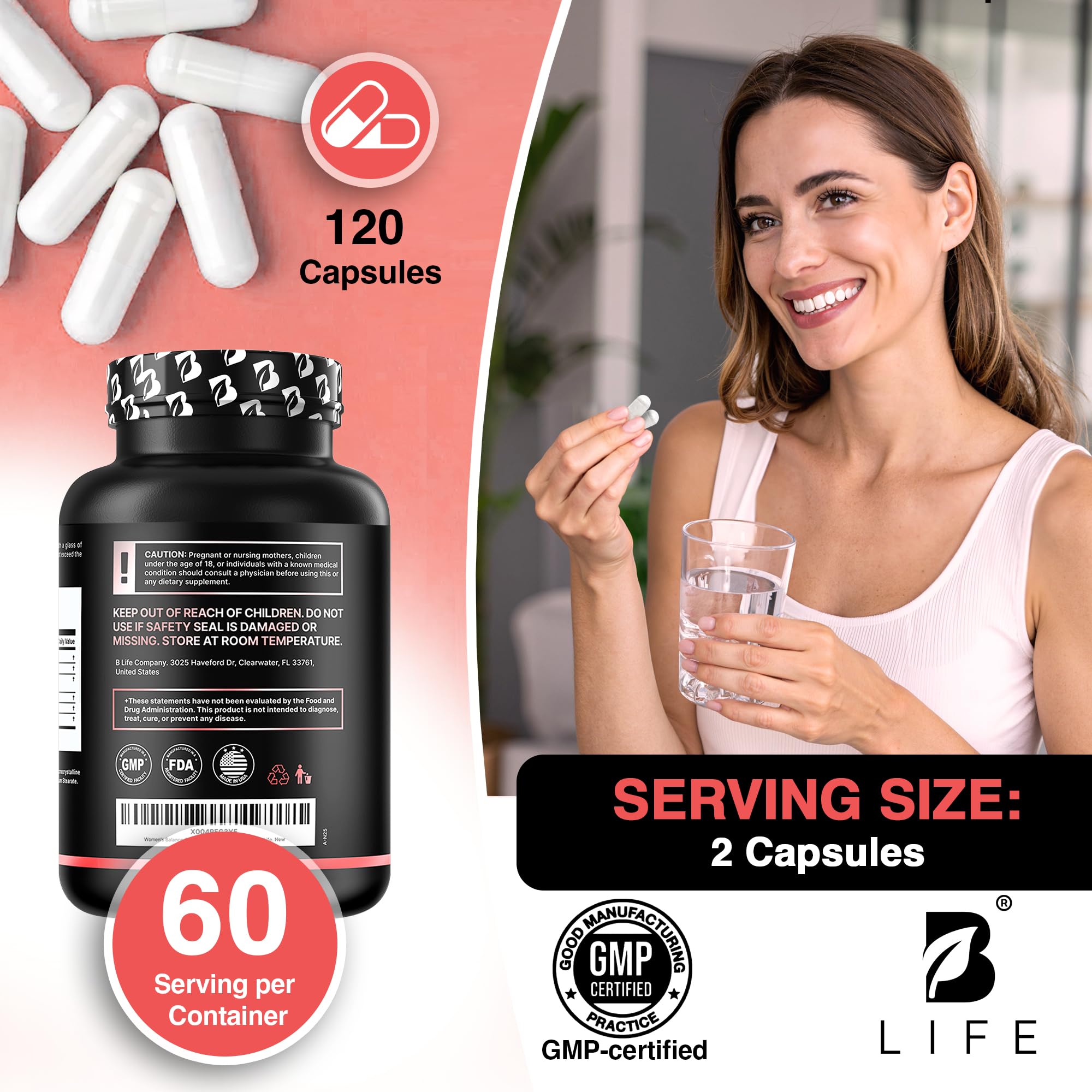 B Life inositol blend closeup highlights Myo- and D-Chiro Inositol for balanced hormones.
