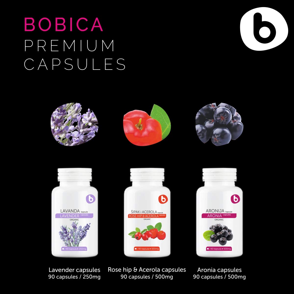 b Organic Lavender Capsules dosage card demonstrates simple 2x daily use.