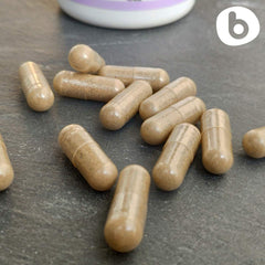 b Organic Lavender Capsules label detail highlights clean ingredients.