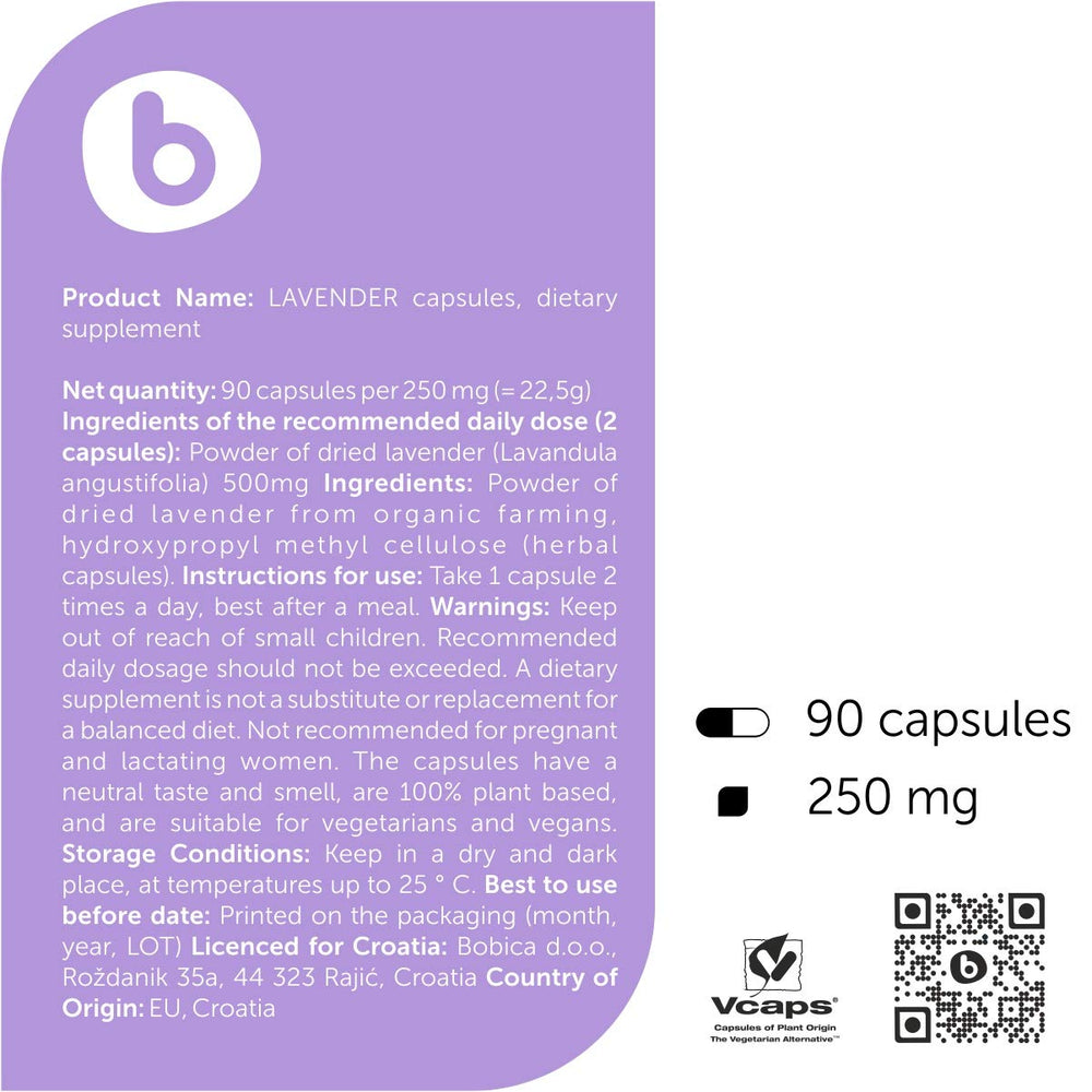 b Organic Lavender Capsules vegan-friendly capsule on white background.