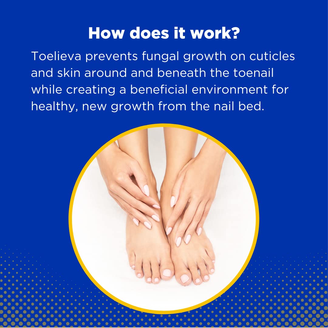 Toelieva care between toes targeting affected areas for better nail health.