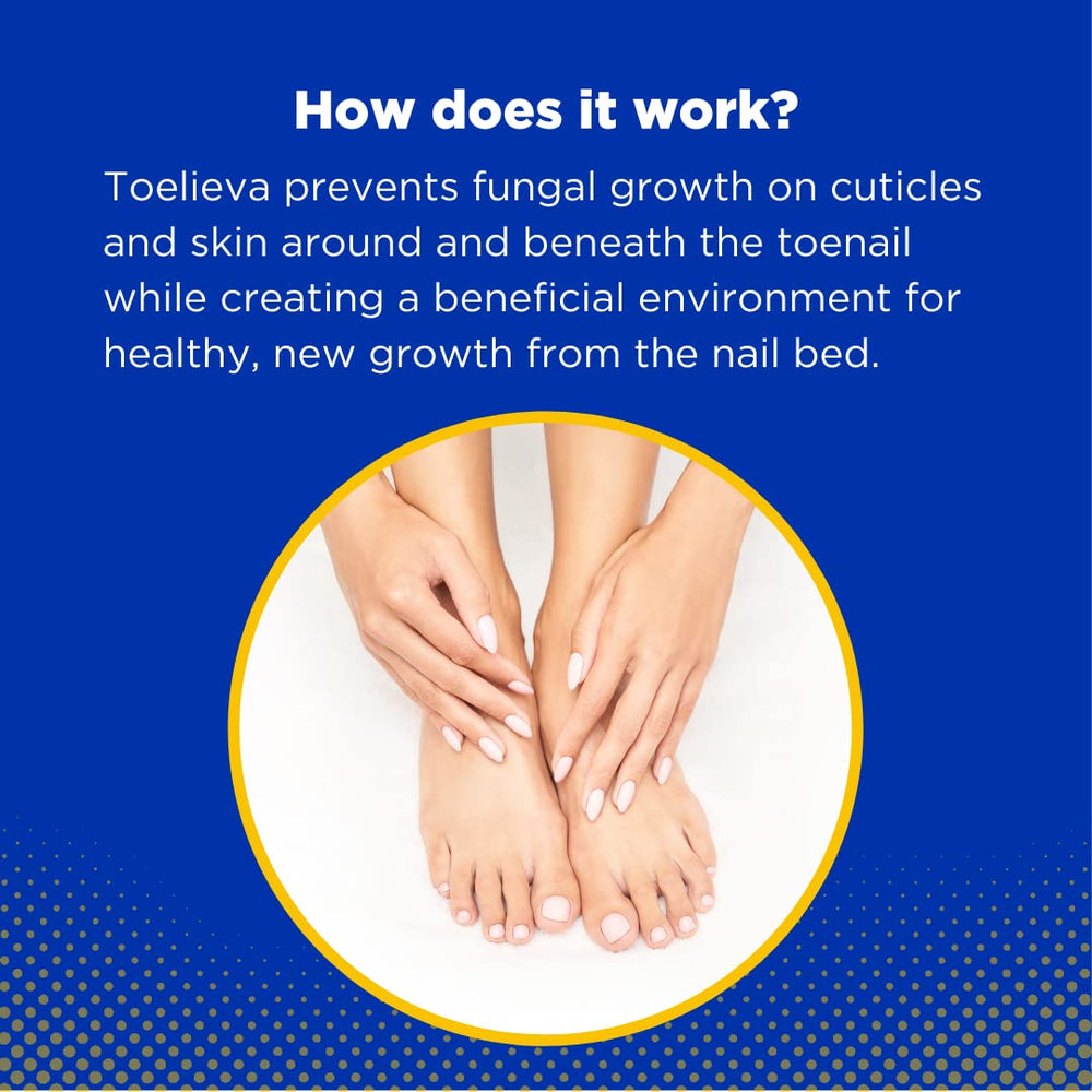 Toelieva care between toes targeting affected areas for better nail health.