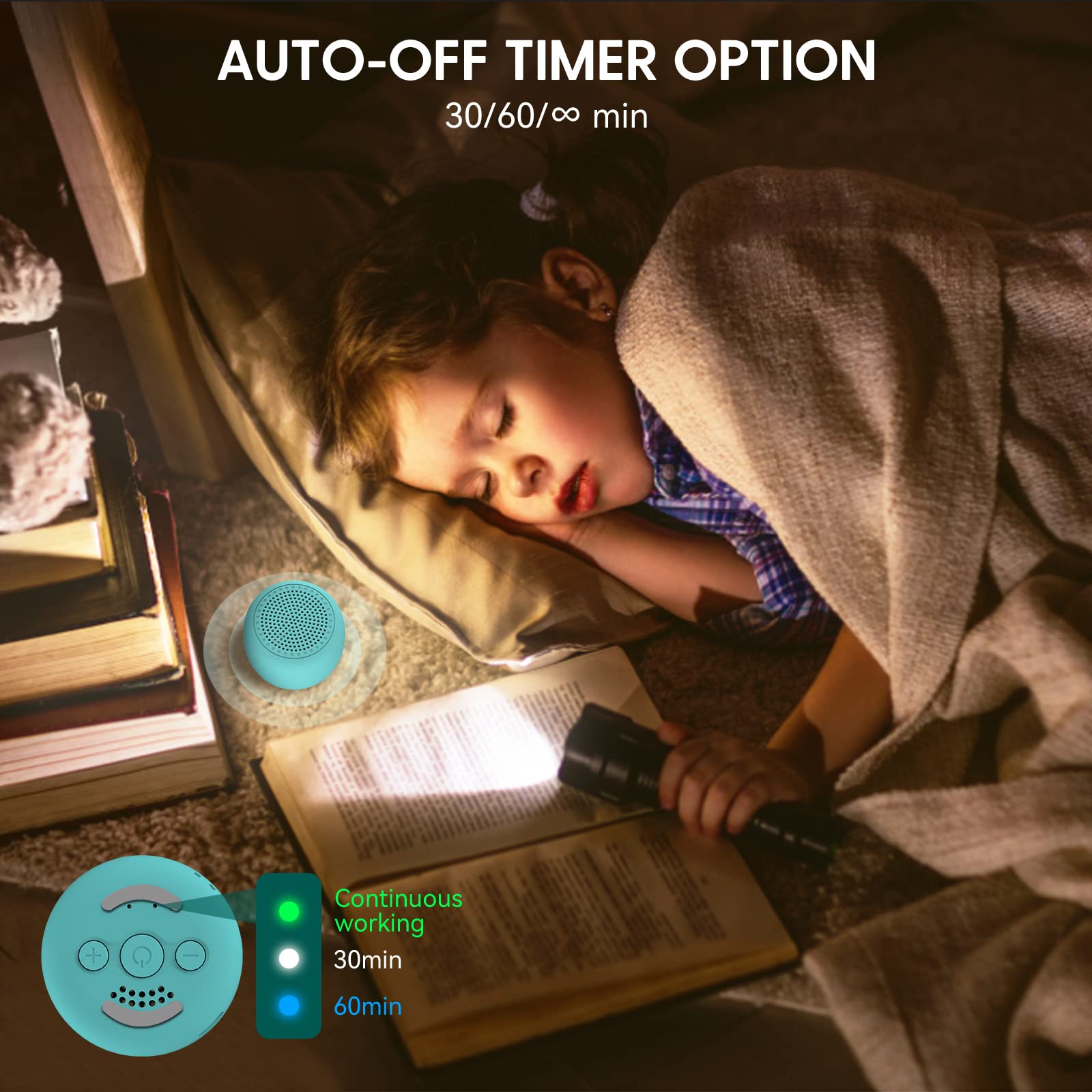 BABELIO pocket-sized cyan device in hand, a compact sleep aid and focus companion.