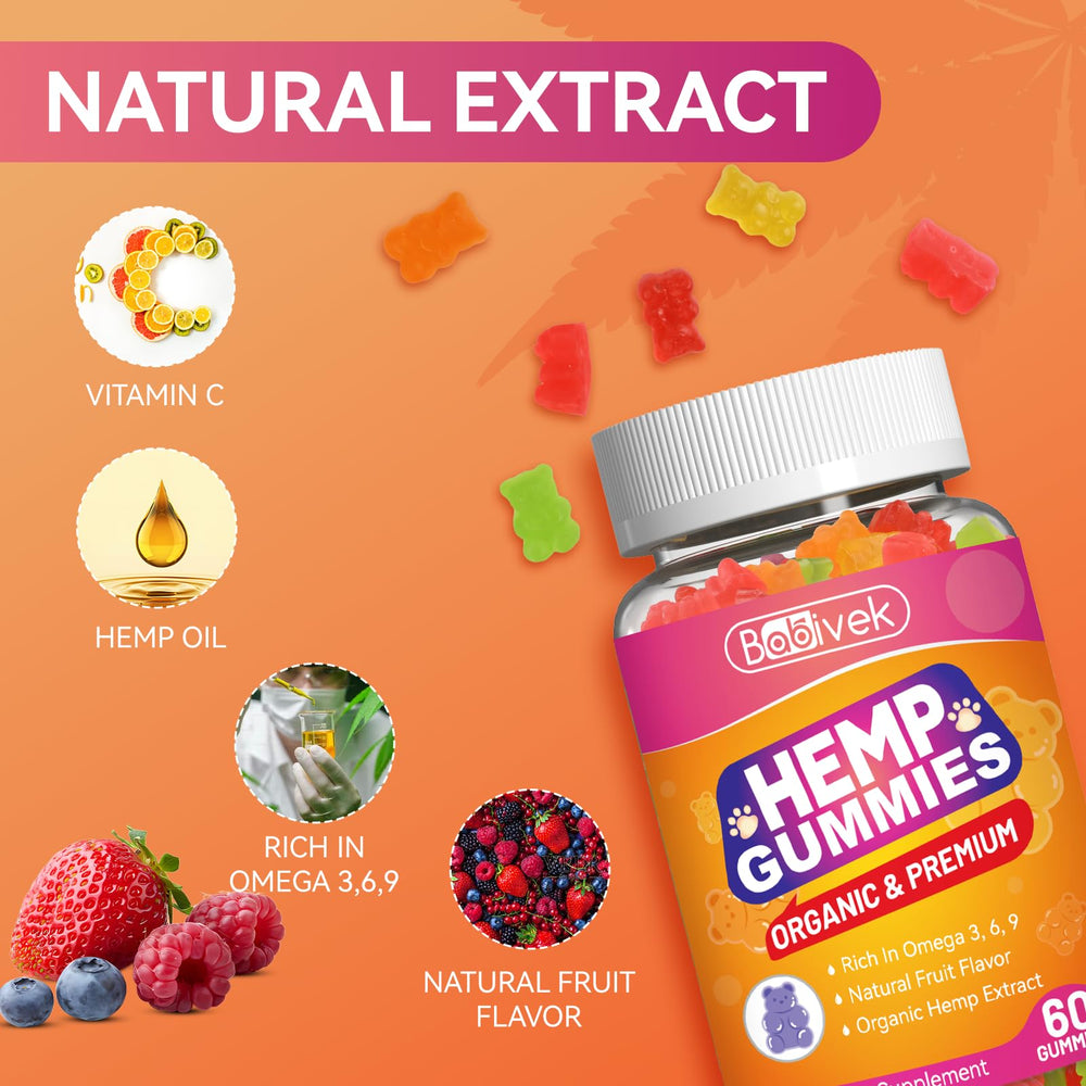 Babivek hemp oil gummies close-up of soft texture and enticing taste for easy daily intake.