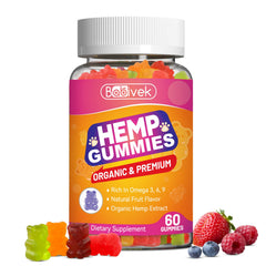 Babivek hemp oil gummies bottle showcasing fruity flavor for daily wellness.